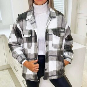 PrettyLittleThing black/white/gray tonal check shacket